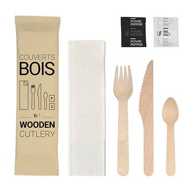 Wooden Cutlery Set - Knife, Fork, Spoon, Napkin, Salt & Pepper